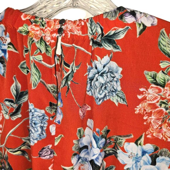 Floral Long-Sleeve Red Maxi Dress By H&M Size 10 Elastic Neckline JH1764 - Picture 5 of 10